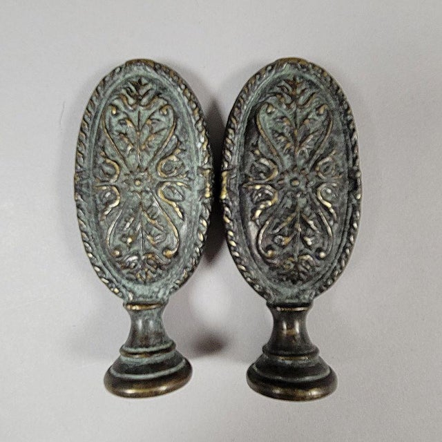 Pair of French Provincial Style Carved Wood Table Lamps With Bronze Finials For Sale - Image 4 of 8