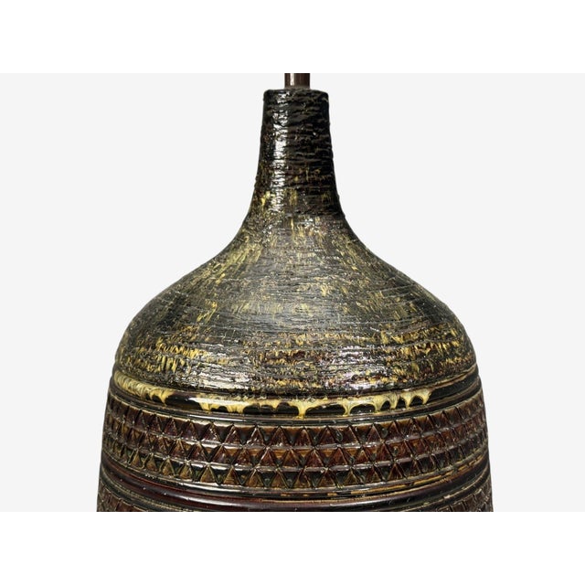 Ceramic Bitossi Attr., Monumental Table Lamp, Green Glazed Ceramic, Italy, 1960s For Sale - Image 7 of 10