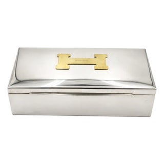 Mid 20th Century Vintage Hermes Paris H Box Jewelry Trinket Silverplate For Sale