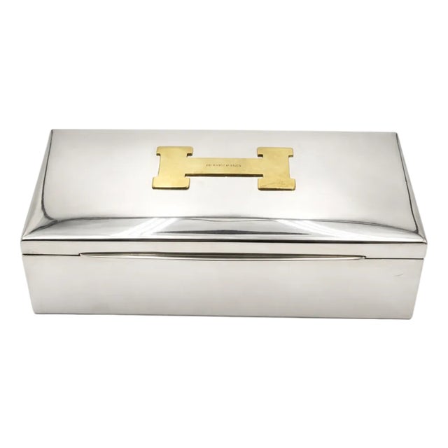 Mid 20th Century Vintage Hermes Paris H Box Jewelry Trinket Silverplate For Sale