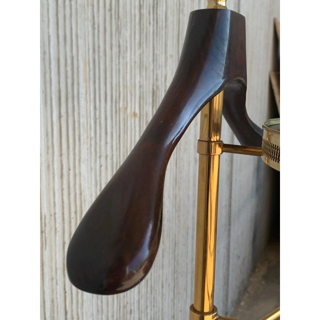 1970s Italian Hollywood Regency Brass and Wood Valet Stand Dressboy With Mirror For Sale - Image 9 of 11