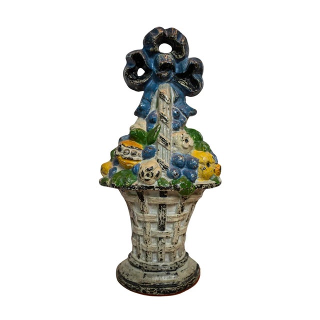 Early 20th Century Hubley Fruit Basket Painted Cast Iron Doorstop For Sale - Image 6 of 6