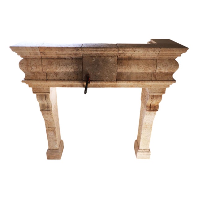 20th Century French Limestone Fireplace with Stacked Molding and Sculpted Jambs For Sale