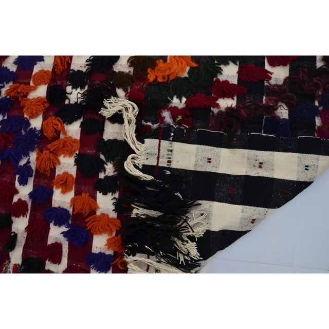 1960s Fringed Designer Multicolored Natural Wool Kilim Runner For Sale - Image 10 of 11