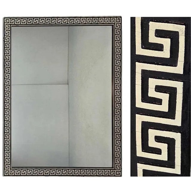 Vintage Greek Key Meander Black Framed Wall Mirror For Sale - Image 4 of 6