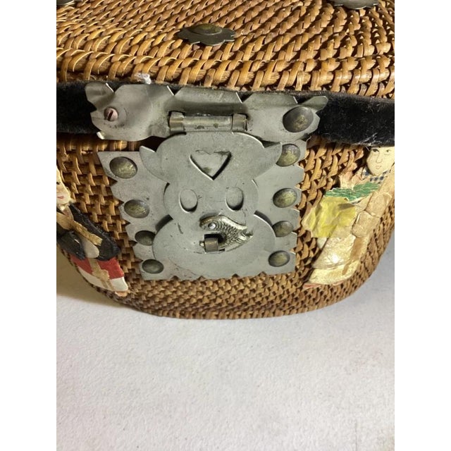 Antique Chinese Woven Wedding Basket With Silk Appliqué Decorative Basket For Sale In New York - Image 6 of 10