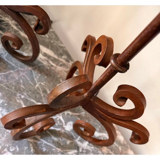 Late 20th Century Vintage Rustic Wrought Iron Spanish Revival Style Candle Holders Converted to Table Lamps, Circa 1980s- A Pair For Sale - Image 5 of 12