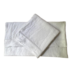 Antique French White Linen Bistro Tablecloths, Hemstitch Border, Mitered Corners, 43" Square | Pair | C. 1900
