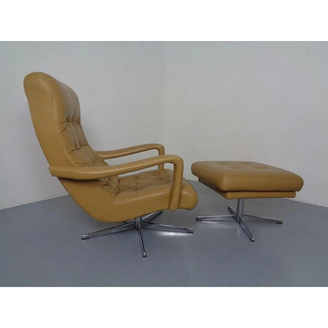1970s Set of Leather Swivel Easy Chair and Ottoman, 1970s For Sale - Image 5 of 18
