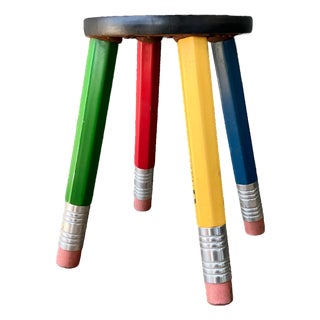 Vintage Multicolor Pencil Stool For Sale