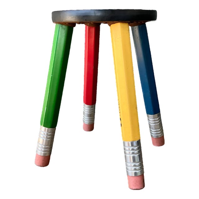Vintage Multicolor Pencil Stool For Sale