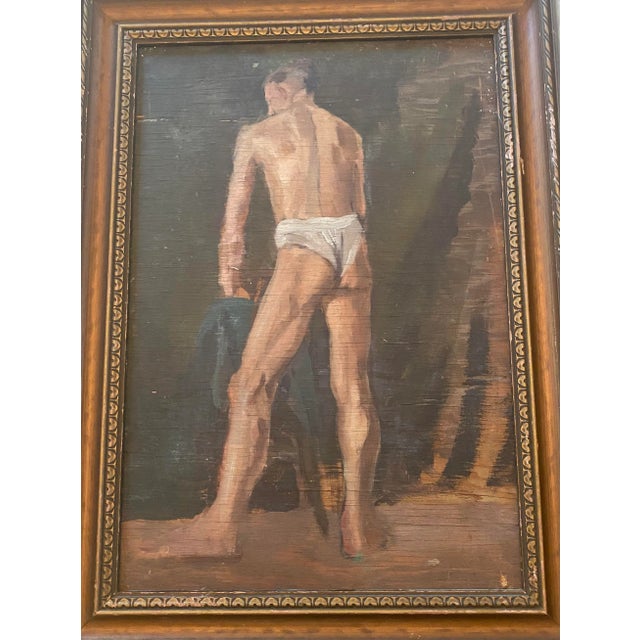 Vintage 1940’s English Oil on Board Standing Male Nude Profile Study For Sale - Image 12 of 12