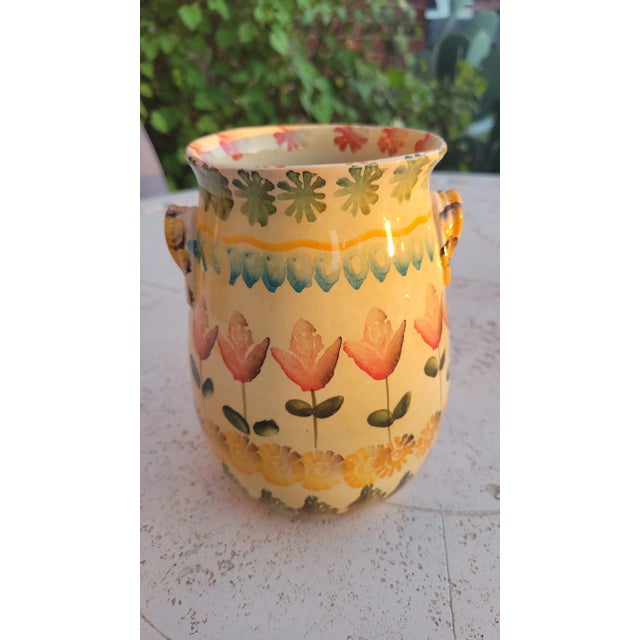 Bursting with character and color, this Italian hand-painted glazed terracota vase is a joyful celebration of folk...