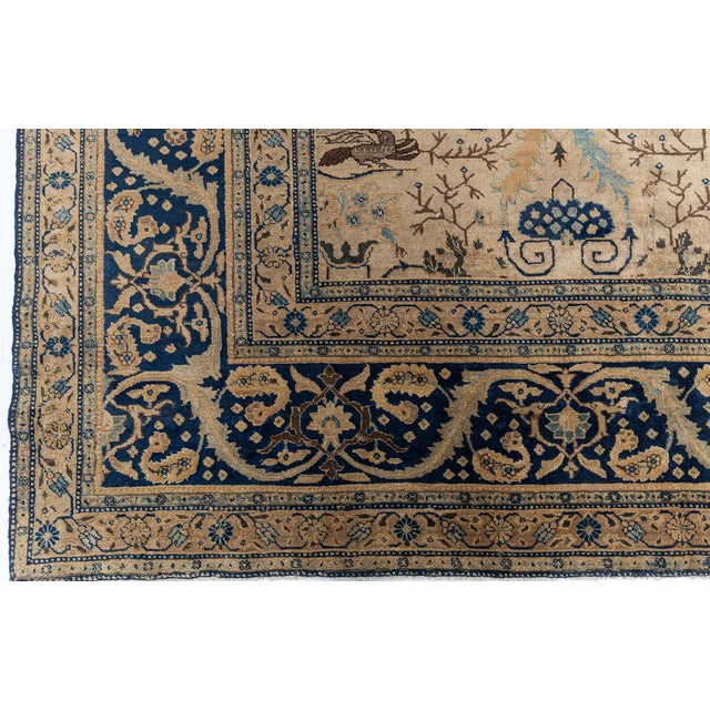 Early 20th Century Antique Tabriz Rug in Blue and Brown For Sale - Image 5 of 9