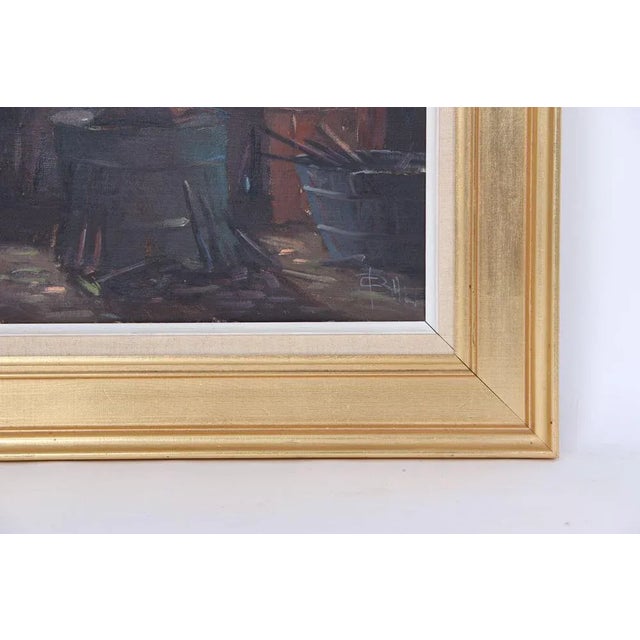 Beautiful painting, motif from the workshop, oil painting on canvas in a beautiful gilded wooden frame, the signature is...