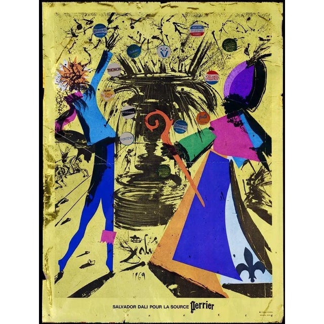 Salvador Dali Original Advertising Poster Lithograph on Golden Metallic Paper, signed and dated in the plate, Dali 1969...