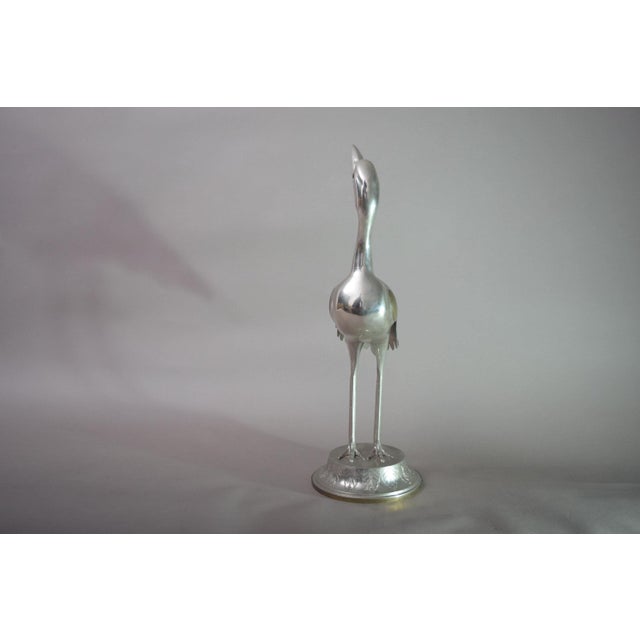 Art Deco Silver-Toned Crane Bird Sculpture with Brass Accents, 1960s For Sale - Image 9 of 11