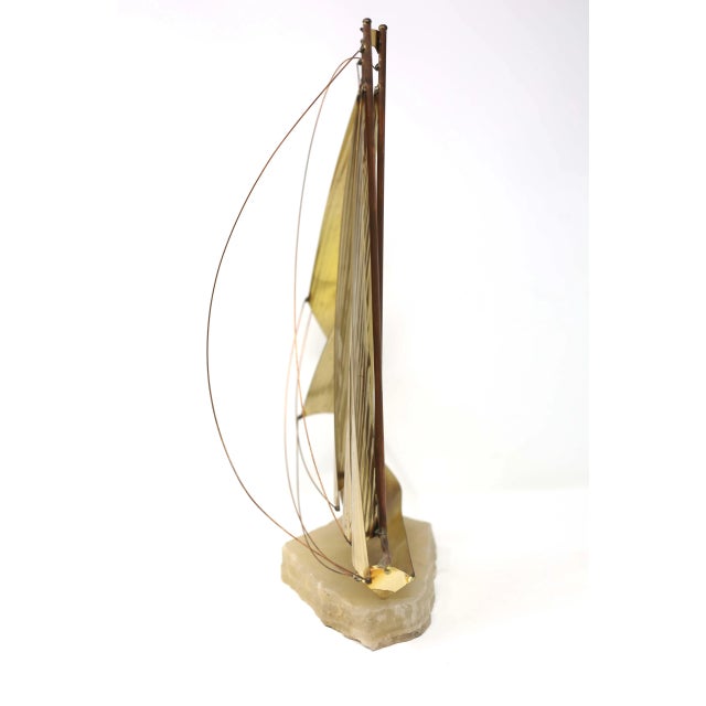 1970s Vintage 15" Tall Brass Clipper Ship on Marble Base Sailboat Office or Desk Decor For Sale - Image 5 of 13