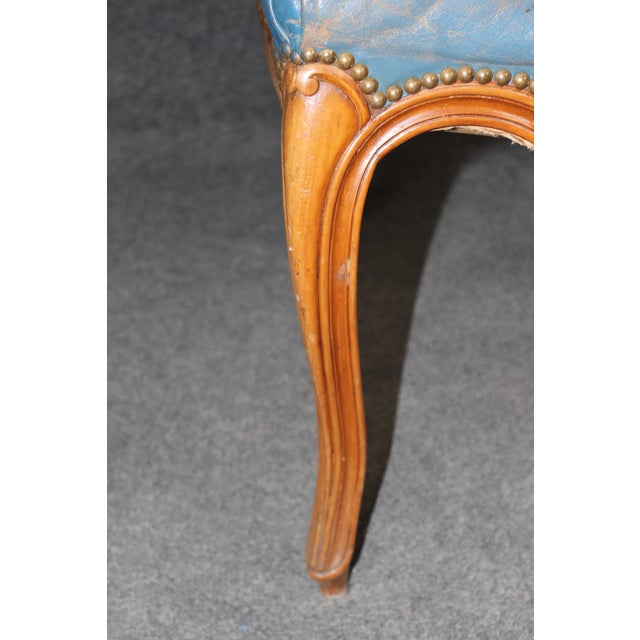 French Louis XV Style Walnut and Leather Set of 10 Dining Chairs C. 1940s For Sale - Image 11 of 15