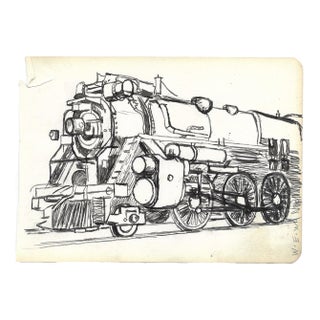 1943 William Wood Drawing of a Locomotive For Sale