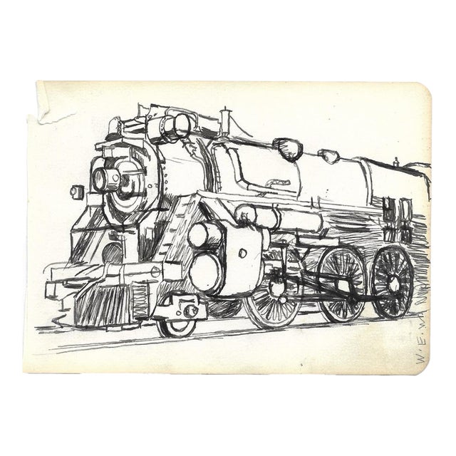 1943 William Wood Drawing of a Locomotive For Sale