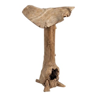 Artisanal Hand-Carved Teak Root Mushroom Sculpture For Sale