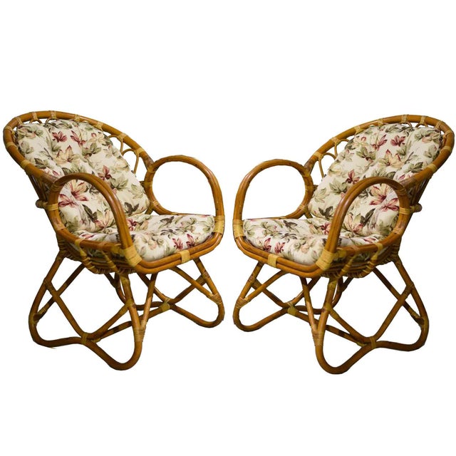 Vintage Palm Beach 2 Strand Rattan Bamboo Chairs in the Style of Franco Albini - Set of 2 For Sale - Image 13 of 13