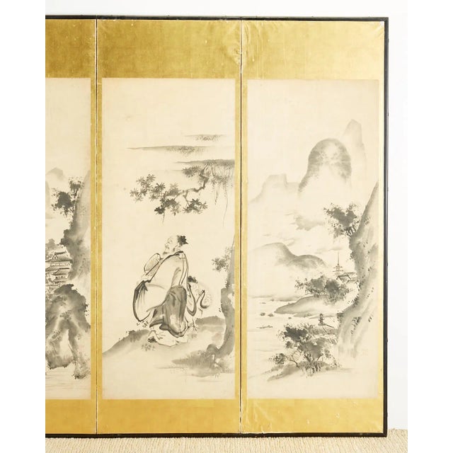 19th Century Japanese Edo Six-Panel Haboku Landscapes of Seasons For Sale - Image 5 of 13