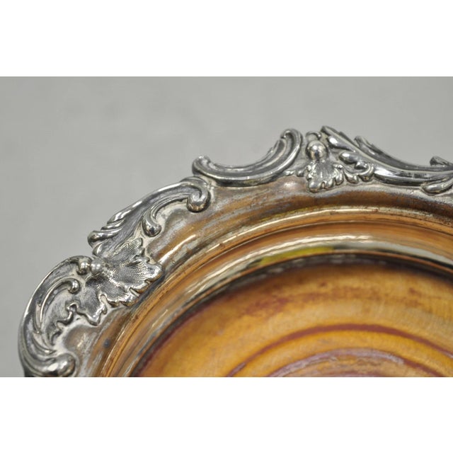 Vintage English Victorian Silver Plated Floral Repousse Bar Wine Bottle Coaster For Sale - Image 11 of 15