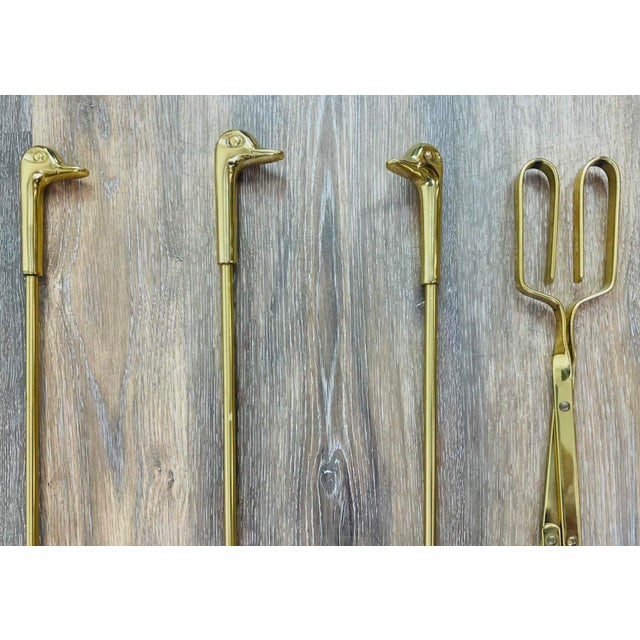 1980s Vintage Brass Duck Head Fireplace Tools and Stand French Maison Jansen Style For Sale - Image 5 of 12