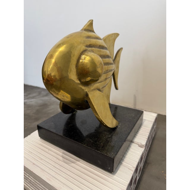 1980s E Ferreira Netto Polished Bronze Fish Sculpture on Black Granite Base, 1985 For Sale - Image 5 of 17