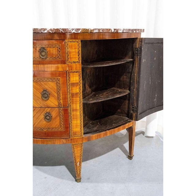 18th Century French Louis XVI Demilune Marquetry Commode with Marble Top, 1780 For Sale - Image 9 of 10