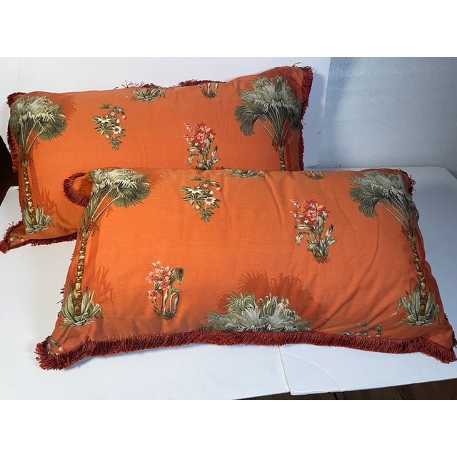Tropical Palm Beach 35” Ochre Pillows With Fringes For Sale - Image 4 of 8