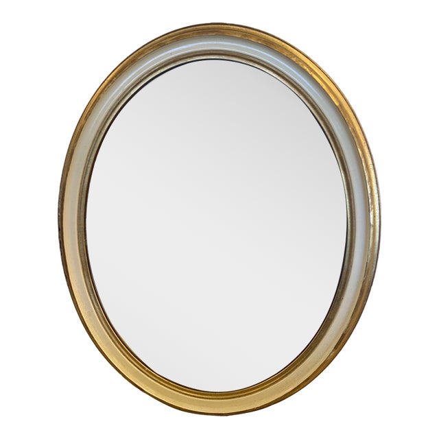 Oval Cream and Gold Leaf Wall Mirror For Sale