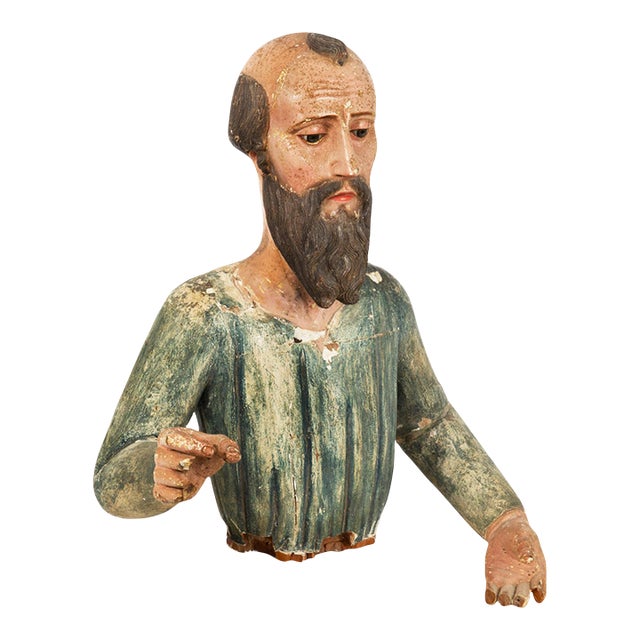 18th Century Spanish Colonial Polychromed Carved Wood Santos Sculpture For Sale