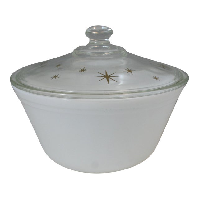 1950s Mid Century Modern Rodney Kent Starline Atomic Round Lidded Casserole Serving Bowl For Sale