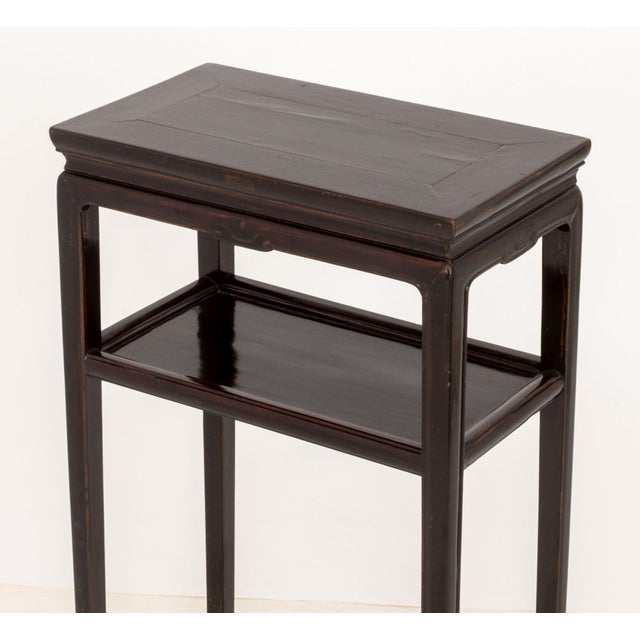 Wood Pair of Chinese Two-Tier Pedestal Tables For Sale - Image 7 of 8