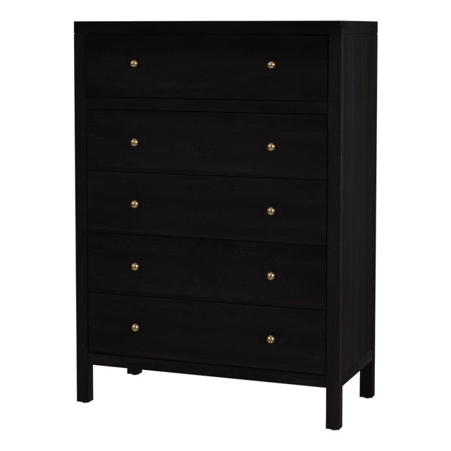 Nora 36 in. W Rectangular Wood 5 Drawer Tall Dresser, Antique Coffee For Sale