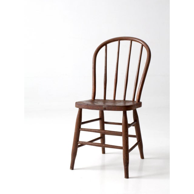 Farmhouse Antique Windsor Bow Back Spindle Chair For Sale - Image 3 of 14