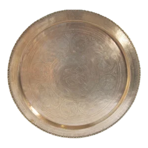 1950s Hanging Metal Brass Tray Mid Century Modern Chinoiserie Wall Decor 35 in D