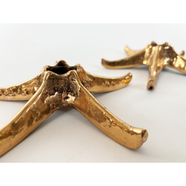 Metal Vintage Brass Star Candlestick Holders - Set of 2 For Sale - Image 7 of 10