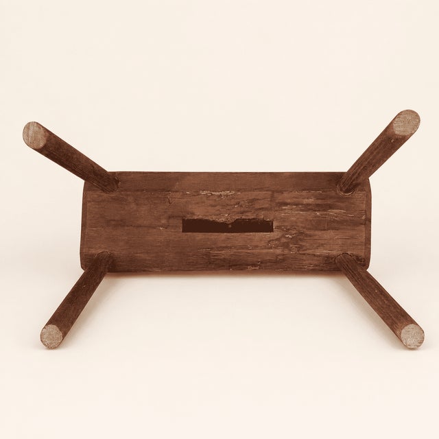 Brown Early 1900s Antique Primitive Plank Foot Stool With Carved Handhold For Sale - Image 8 of 8