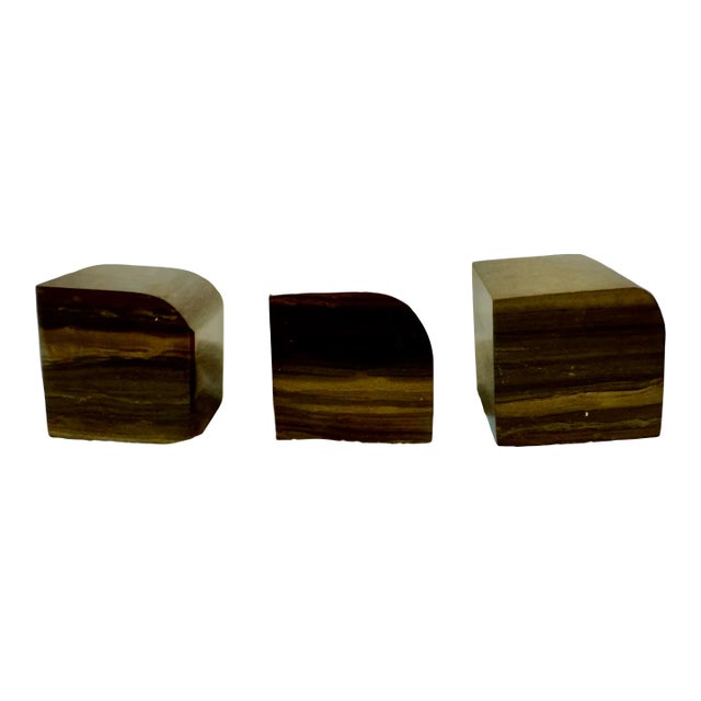 1970s Group of 3 Natural Striated Polished Petrified Wood Objet D 'Art - Set of 3 For Sale