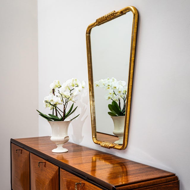 Gold Trapezoidal Wall Mirror in the Style of Osvaldo Borsani, Probably Italy, Mid-20th Century For Sale - Image 8 of 11