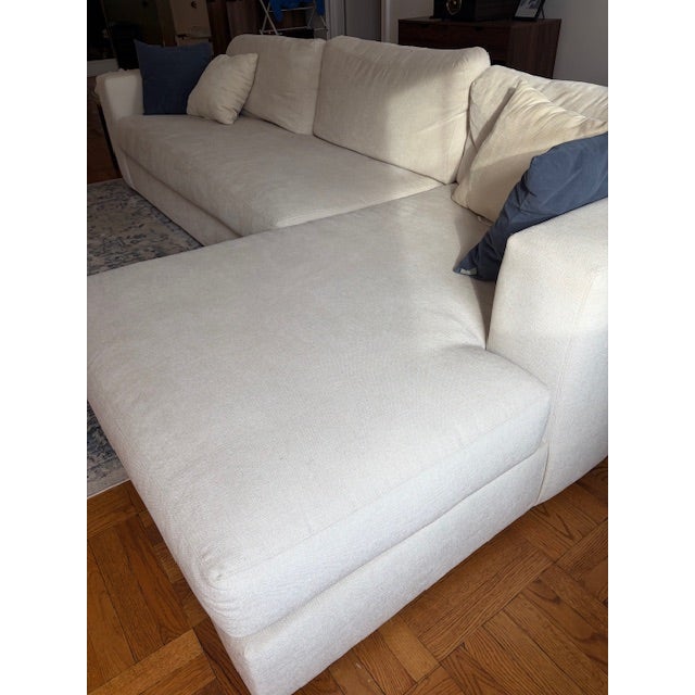 Modern Pottery Barn Ivory Couch With Chaise Lounge For Sale - Image 3 of 6