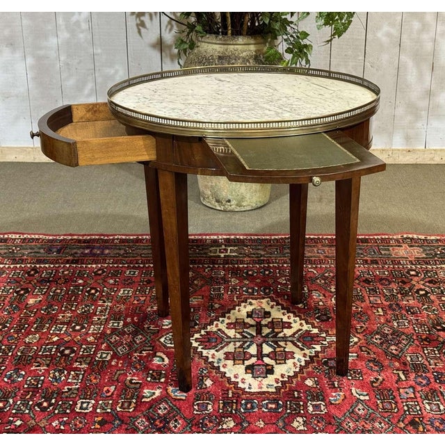 Louis XVI Style Bouillotte Table in Mahogany with White Marble Top, 1930s For Sale - Image 11 of 13