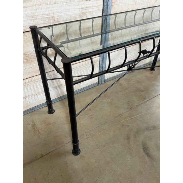 Metal Ilana Goor Forged Iron & Beveled Glass Console Table, Israel/USA, Circa 1980s For Sale - Image 7 of 14