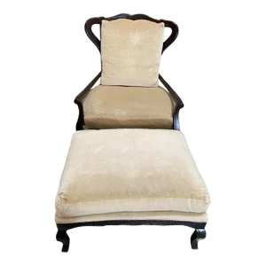 Country French Wood Frame Club Chair & Ottoman