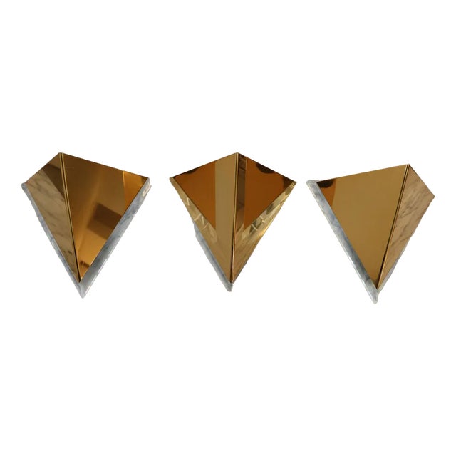 Mid-Century Modern Hollywood Regency Brass Wall Lights in Acrylic Glass, 1980s, Set of 3 For Sale