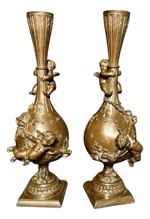 Late 19th Century Pair Of Figural Bronze Vases By Louis Moreau